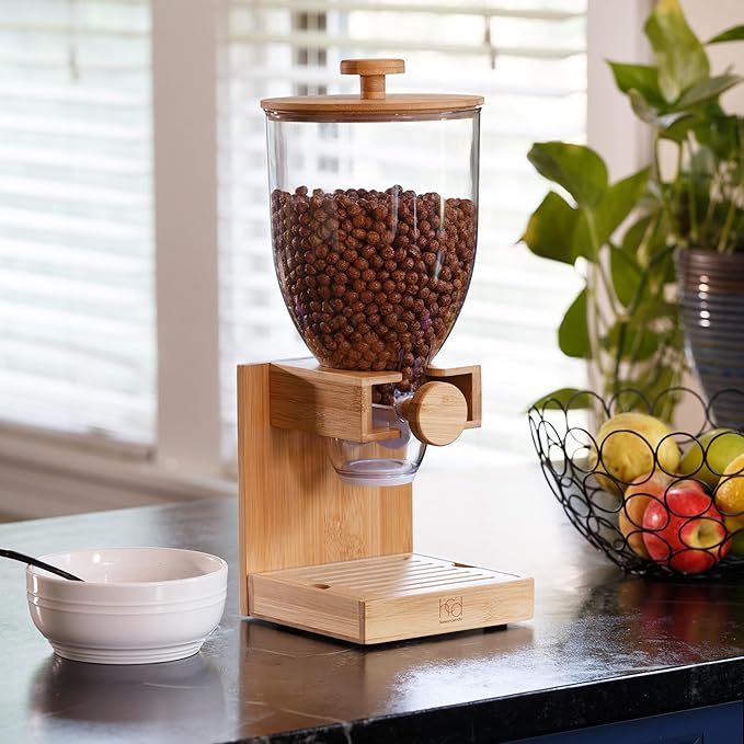 Honey-Can-Do Compact Dry Food Dispenser, Single Control & Snack Storage Container for Countertop or Pantry, Bamboo