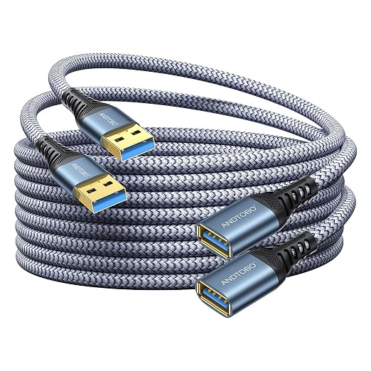ANDTOBO 2 Pack (10FT+10FT) USB Extension Cable USB 3.0 Type A Male to Female Extender Cables High-Speed Data Transfer 5Gbps Compatible with Gamepad Printer USB Keyboard Flash Drive Hard Drive