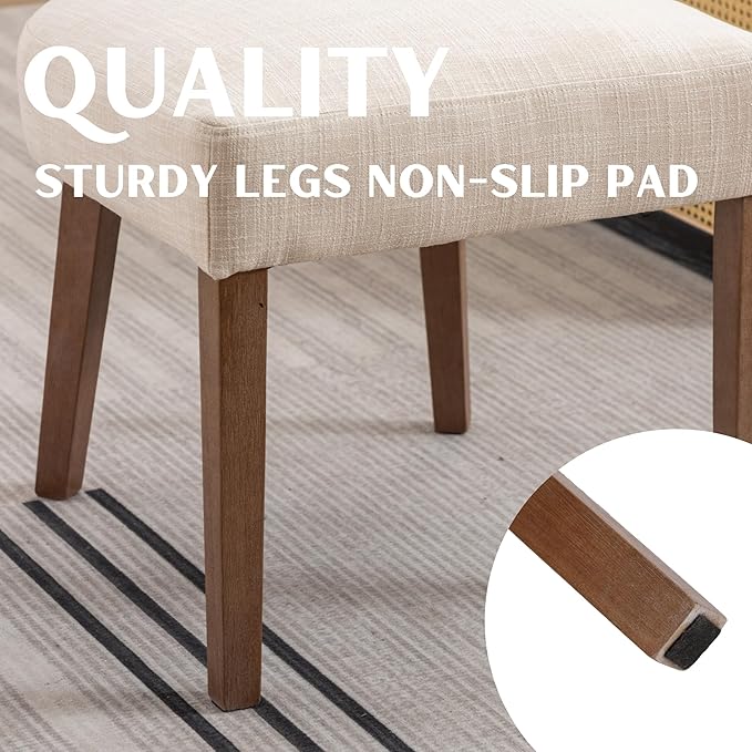 Mid Century Modern Dining Chairs Set of 6 Upholstered Linen Fabric Dining Chairs Curved Backrest Farmhouse Dining Room Chairs Kitchen Chairs with Wood Legs, Beige