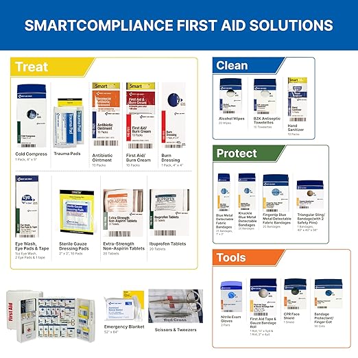 First Aid Only 90659 SmartCompliance 50-Person ANSI 2021 A and OSHA Compliant First Aid Kit for Restaurant Kitchen, Cafeteria, and Other Food Service Venues, Plastic Large First Aid Cabinet