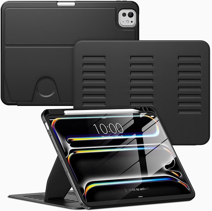 VIKESI Case for iPad Pro 11 inch (M5/M4) 2025/2024Multiple Angles Magnetic Stand CoverShockproof BackPencil Holderand Auto Sleep/WakeBlack