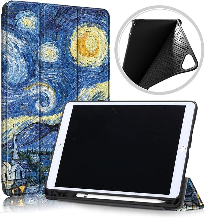 for Apple iPad 10.2 Case 2021/2020/2019 iPad 9th/8th/7th Generation Smart Cover with Pencil Holder [Auto Wake/Sleep] PU Leather Stand Folio Tri-fold Shockproof Thin Shell Colored Graffiti