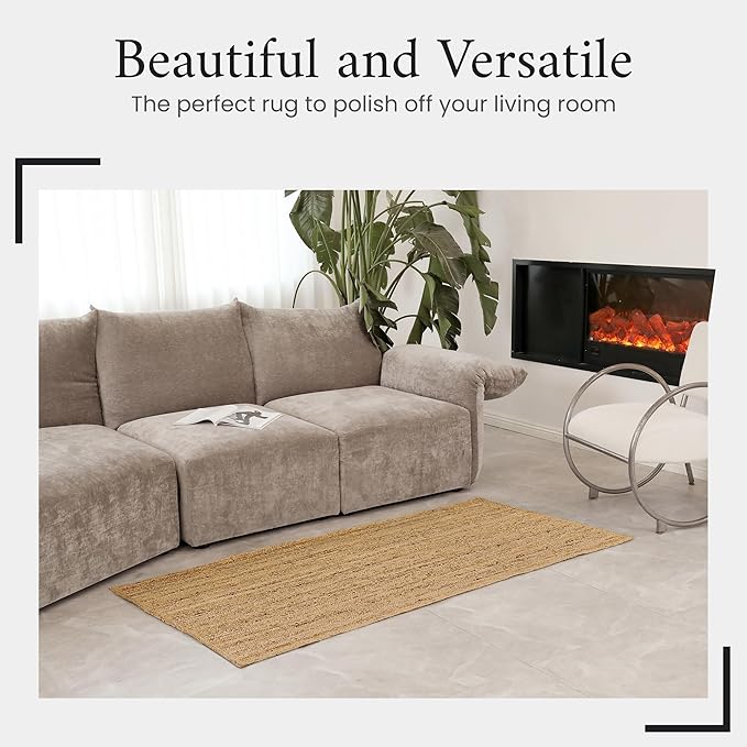 Jute Rug 2x6 Natural Runner Rug with Non-Slip Backing, Low-Profile Farmhouse Hallway Runner, Indoor Door Mat or Kitchen Mat – Eco-Friendly 2x6 Runner for High-Traffic Areas