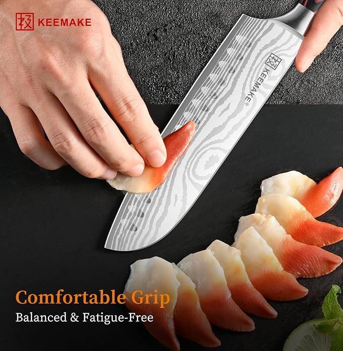 KEEMAKE 7" Santoku Knife, Razor Sharp Chef Knife with Ergonomic Handle