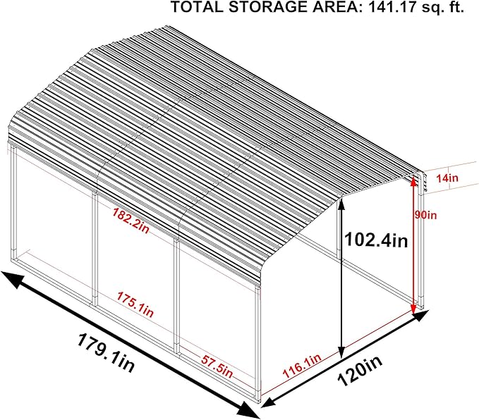 MUPATER Outdoor Carport Canopy 10' x 15', Metal Carport Tent Heavy Duty, Garage Car Shelter Shade with Metal Roof, Frame and Bolts for Car, Truck and Boat, Grey