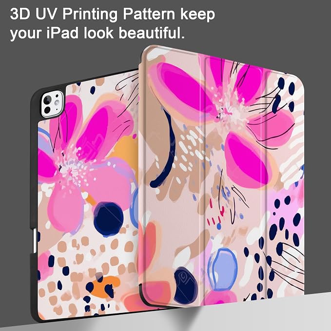 Case for iPad Pro 13 inch (M5 2025 / M4 2024) – [Built-in Pencil Holder] Ultra Slim PU Leather Trifold Stand Cover with Soft TPU Back Auto Wake/Sleep - Color Leopard