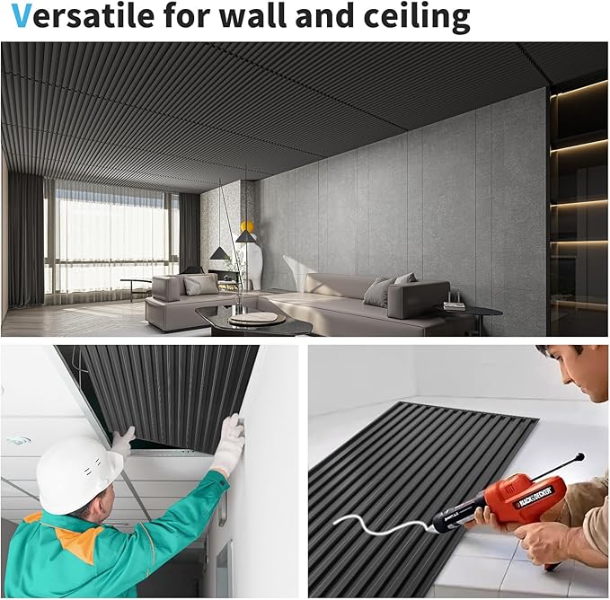 Art3d 6-Pack Slat Design 3D Wall Panels for Interior Wall Decor, 2x4 FT PVC Decorative Drop Ceiling Tiles - Black