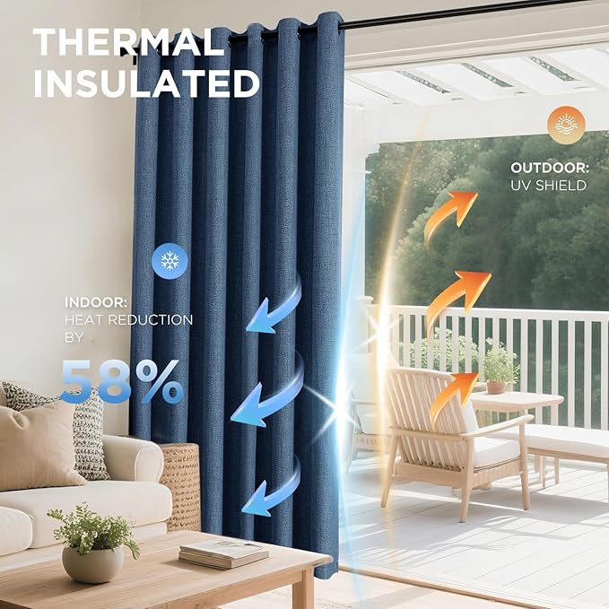 Joydeco Blackout Curtains 90 Inches Long 2 Panels Burg, Room Darkening Curtains for Bedroom, 100% Black Out Textured Thermal Drapes Privacy Protection 2 Panels Set(W52 x L90 Inch, Navy Blue)
