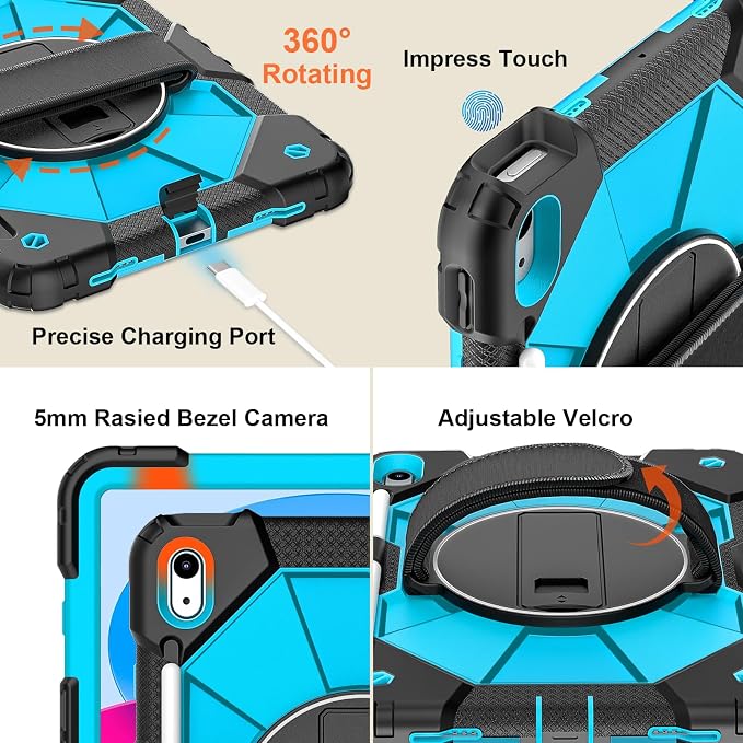Nitupai Case for iPad 10th Generation 10.9 Inch 2022 / iPad A16 Case 11 Inch 2025 with Screen Protector 10th Gen Cover for Kids Pencil Holder 360° Rotating Stand Shoulder Strap Black Black
