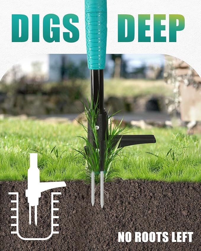 Breeze Touch 39" Weed Pulling Tool, 3-Claw Detachable Weed Puller Tool with Long Handle, Heavy Duty Stand Up Weeder Weeding Tool for Lawn, Yard, Garden, Crabgrass, Dandelion Picker, Weed Remover
