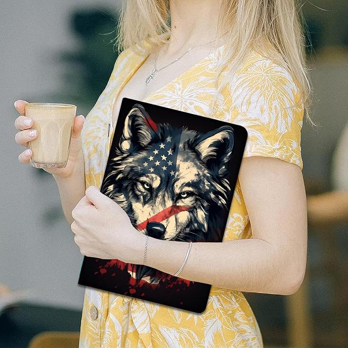 Case for Samsung Galaxy Tab A9 Plus 11 2023 Multi-Viewing Angles with Automatic Sleep/Wake Function for Samsung Galaxy A9+Tablet (SM-X210/X216/X218) American Flag Wolf
