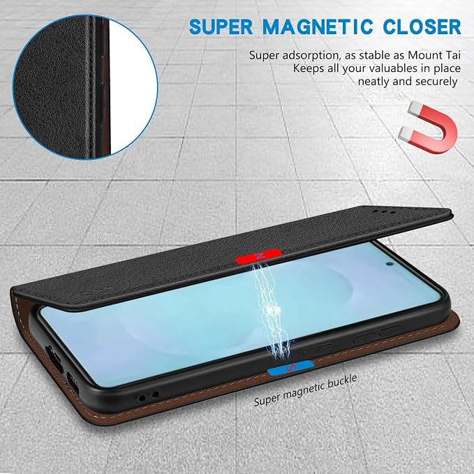 ZZXX for Samsung Galaxy S25 Wallet Case with [RFID Blocking] Card Slot Stand Strong Magnetic Leather Flip Fold Protective Phone Case for Samsung Galaxy S25 Case Wallet(Black-6.2 inch)