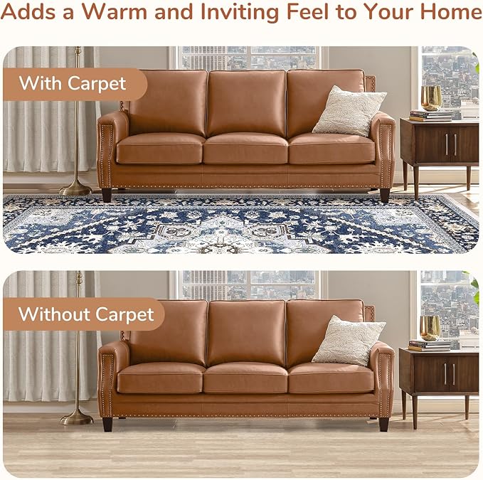 OPPODREAM Thin Area Rugs 9x12 Living Room, Washable Rugs 9x12 with Non Slip Backing, Faux Cashmere Low-Pile 9 x 12 Carpet, Navy Blue & Gold