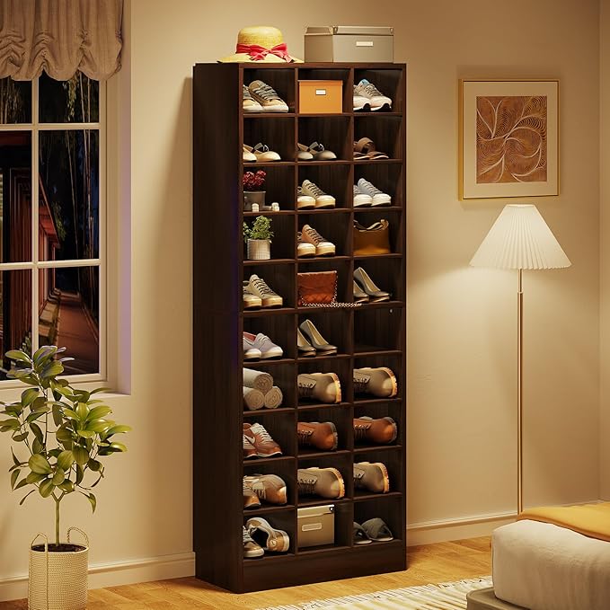 Tribesigns 10-Tier Shoe Storage Cabinet Set of 2, Espresso Wooden Shoe Rack with 30 Cubbies, Freestanding Tall Entryway Shoe Organizer for Closet, Entryway, Living Room