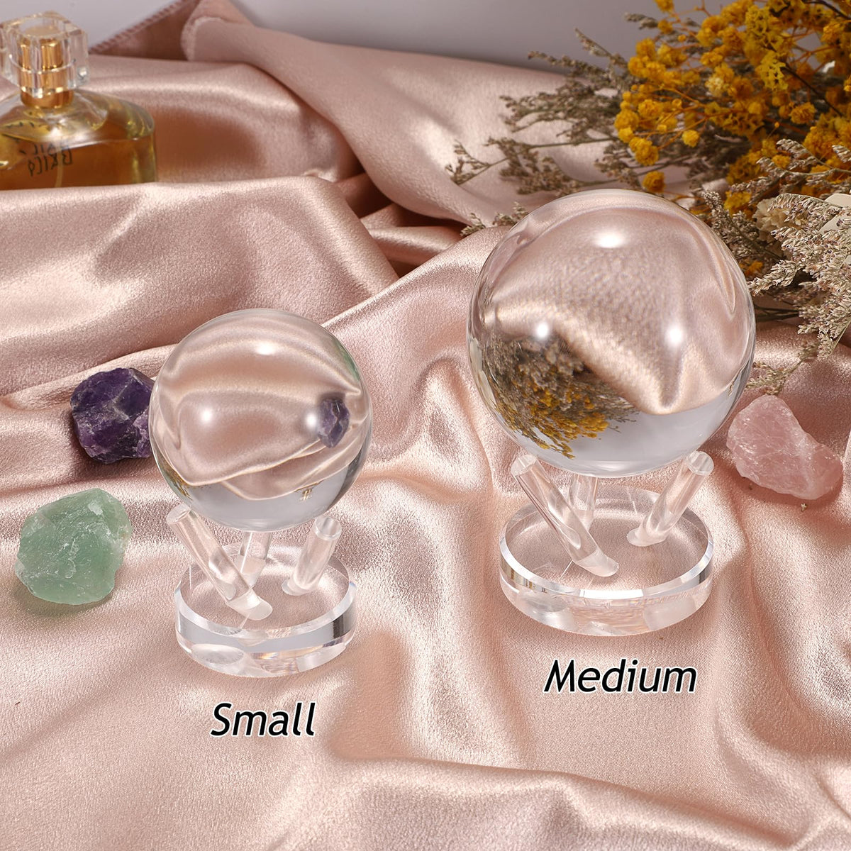 GUSHBIN Acrylic Softball Display Pedestal Sphere Stand with Round Holder for Baseball Tennis Golf Clear Rock Holder for Fossil Minerals, Small