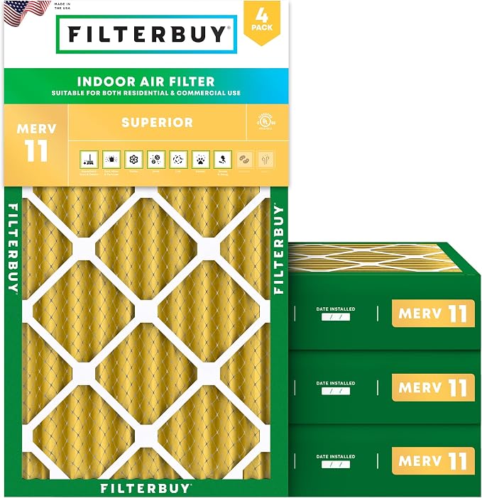 Filterbuy 12x20x4 Air Filter MERV 11 Superior Pet & Allergy Defense,
