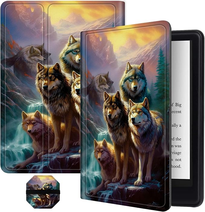 for All-New Kindle Fire HD 10 &amp 10 Plus Tablet (13th/11th Gen 2023/2021 Release) 10.1 + Screen Clean Pad Slim PU Leather Multi-Angle Kickstand Cover with Auto Wake/Sleep Horse with US Flag