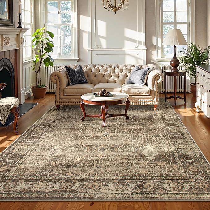 Lahome Vintage 5x7 Washable Brown Rugs for Living Room Bedroom, Soft Dining Room Rugs for Under Table, Non Slip Indoor Throw Carpet for Entryway Kitchen Office (5x7ft,Brown)