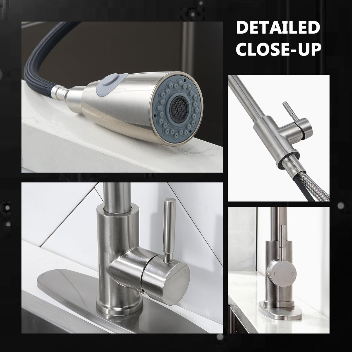 Comllen Kitchen Faucet with Pull Down Sprayer, Modern Brushed Nickel Faucets for Kitchen Sink, Stainless Steel Single Handle Pull Out Kitchen Sink Faucet with Deck Plate