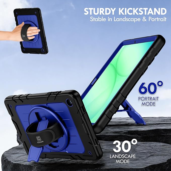 Case for Galaxy Tab A11 Plus 11 Inch 2025 and Galaxy Tab A9 Plus 11 Inch 2023 Heavy Duty Shockproof Rugged Protective Case with 360 Rotating Stand Kickstand Hand Strap and Shoulder Strap