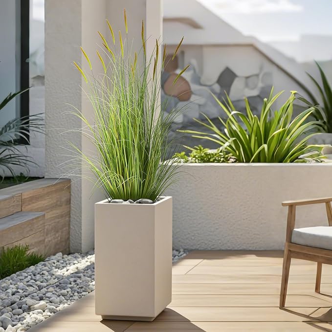 KOL 3ft Artificial Cattail Grass, 35in Artificial Indoor Outdoor Fake Onion Grass Reed Floor Plant, Home Office Wedding Decor Potted Plant, Housewarming Gift, Green