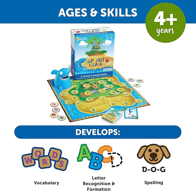 Learning Resources Alphabet Island a Letter & Sounds Game - Montessori ABC Toys, Learn to Read, Phonics for Toddler , Writing Practice, Board Game, Homeschool Supplies, Educational Activity