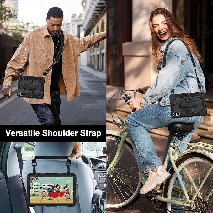 for Xiaomi Redmi Pad Pro 12.1/Xiaomi Poco Pad 12.1 Case with with Kickstand/Hand Strap/Rotating/Shoulder Strap (Black/Black)