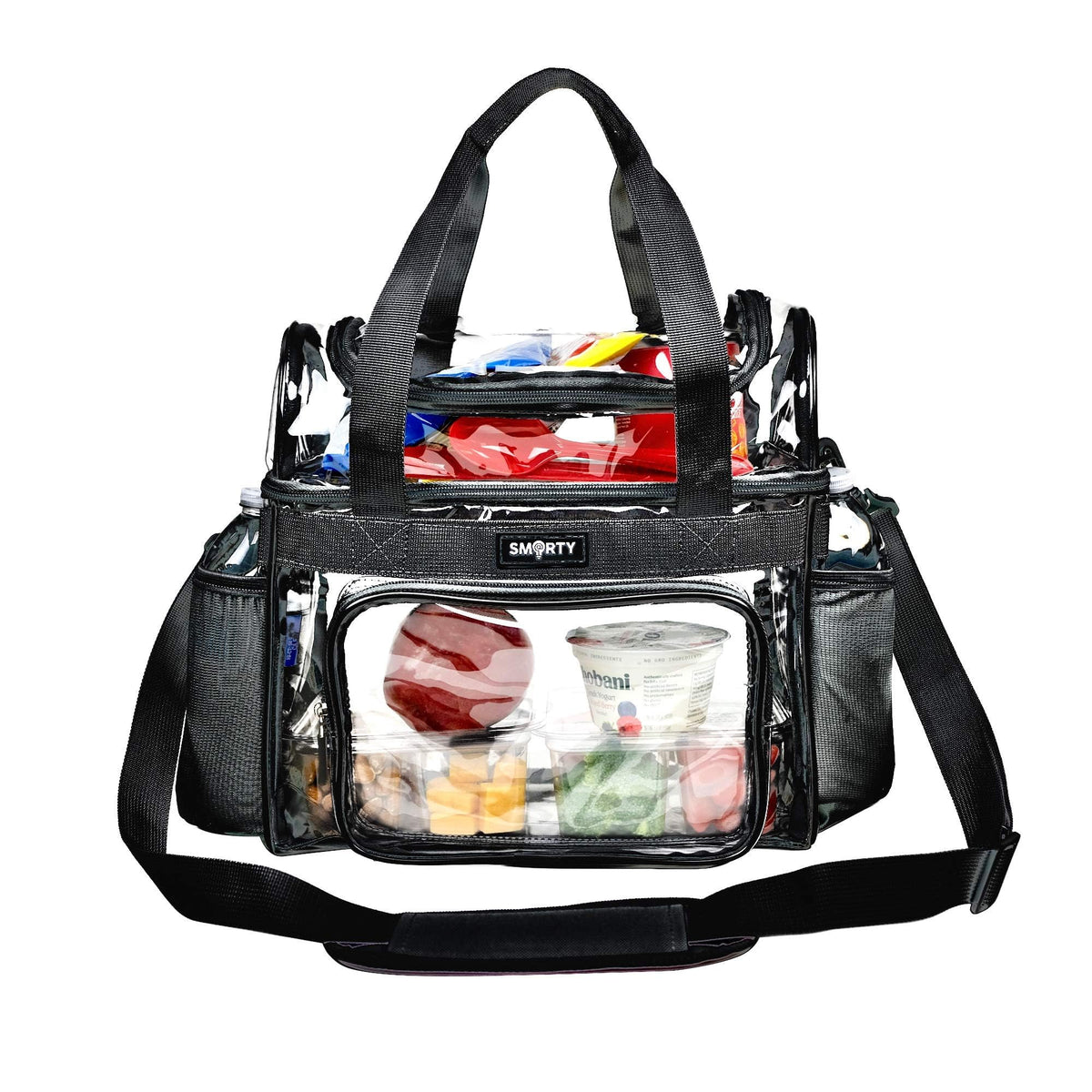 TXSN Large Clear Lunch Tote Heavy Duty Stadium Bag Approved Durable Crossbody Makeup Cosmetic Box for Men Women Work (Black, 12 x 6 x 12)
