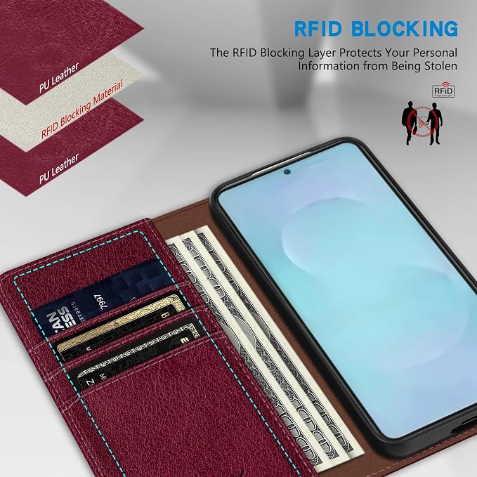ZZXX for Samsung Galaxy S25 Wallet Case with [RFID Blocking] Card Slot Stand Strong Magnetic Leather Flip Fold Protective Phone Case for Samsung Galaxy S25 Case Wallet(Black-6.2 inch)