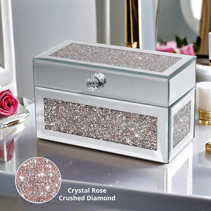 21 Spaces Lipstick Organizer with Lid,Lip Gloss Rollerball Perfume Holder for Vanity,Crushed Diamond Home Decor,Gift idea(9.2" L x 4.5" W x 5.5" H)