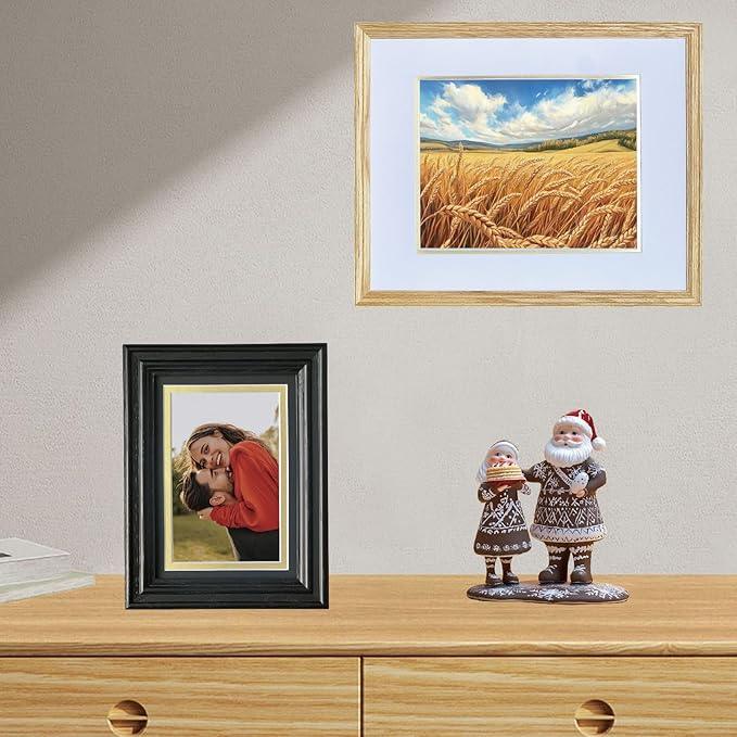 5x7 Picture Frame for Wall or Tabletop Oak Wood, 4x6 Picture Frame with Mat,5x7 Premium Photo Frame with Real HD Tempered Glass,Ideal for Home Decor, Art Gallery,Black, 1 Pack