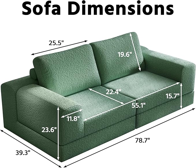 Cloud Modular Sectional Sofa, DIY Combination Modular Couch for Living Room, Unique Knitted Fabric Love Seat Couches with 2 Pillows, 2 Seater Comfy Sectional Couch with No Assembly (Green)