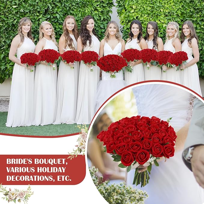 60 Pcs Artificial Roses Bulk Velvet Silk Roses Red Rose Flowers for Wedding Centerpieces Bridal Bouquet Mohter's Day Valentine's Day Christmas Home Decor (60, Red)