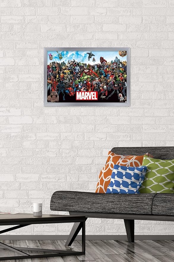 Marvel Comics The Marvel Lineup Wall Poster, 22.4L" x 14.7W", Silver Framed Version