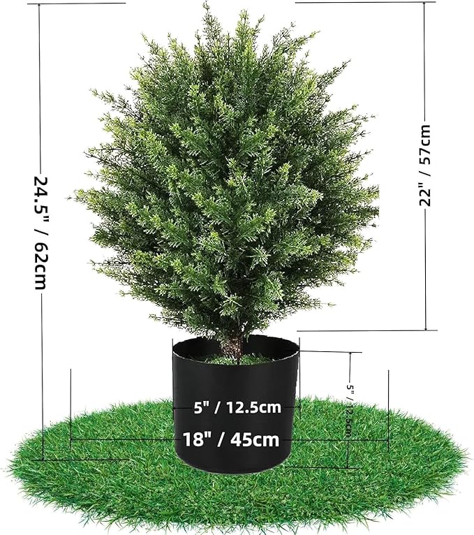 Artificial Cedar Topiary Trees - 24" Tall 17" Wide Set of 2 | Outdoor UV Resistant Fake Plants | Faux Evergreen Bushes Outdoor Indoor Porch Patio Décor | No Maintenance