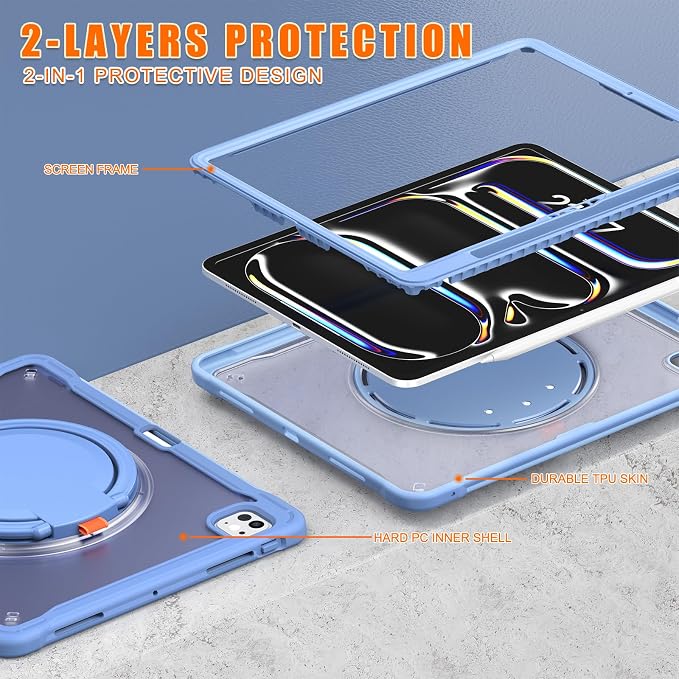 Batianda HaloCarry Case for iPad Pro 11 inch 2025 M5 2024 M4 Lavender Grey | Lightweight Dual-Layer Rugged Case with 360° Rotating Carry Ring Handle Stand and Pencil Holder Reinforced Corner Defen