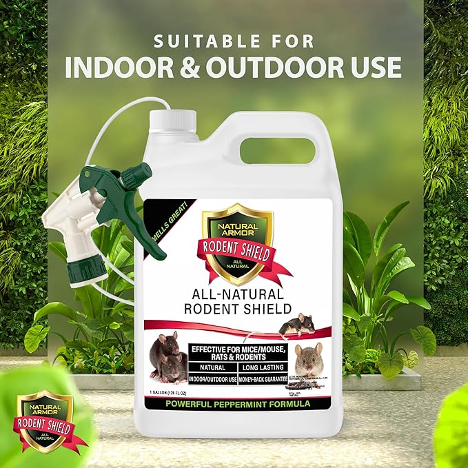 Natural Armor Peppermint Repellent for Mice/Mouse, Rats & Rodents. Natural Spray for Indoor & Outdoor Use Rodent Shield - 128 Fl Oz Gallon Refill