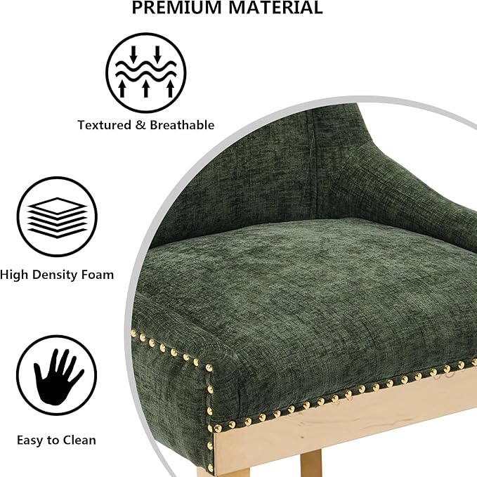 Luxury Fabirc Upholstered Dining Chairs Set of 2,Neutral Chenille Kitchen Room Chair with Nailhead Trim,Modern Padded Side Chairs for Dining Room,Living Room (Olive Green-Gold, Set of 2)