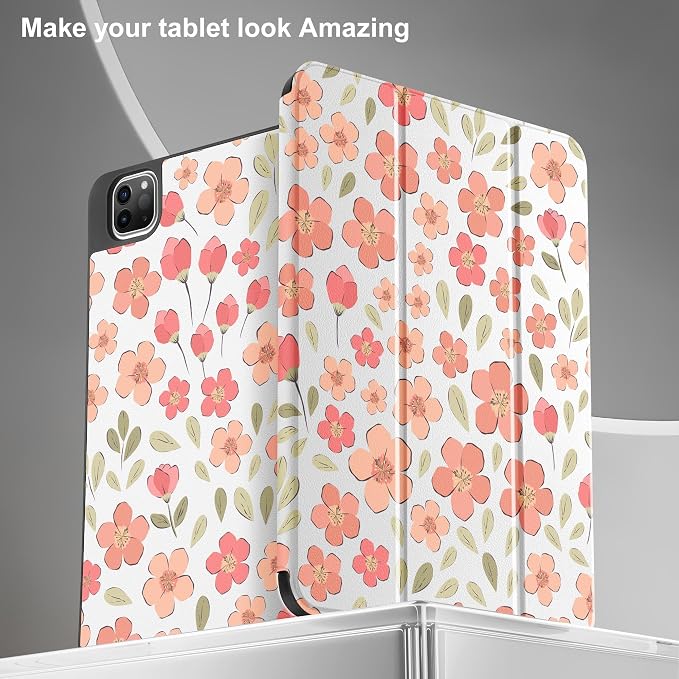 May Chen Case for iPad Pro 11 inch (4th 3rd 2nd &amp 1st Gen) 2022 2021 2020 2018 Trifold Stand + Pencil Holder + Auto Wake/Sleep + Soft TPU Protective Stand Back Cover Abstract Floral