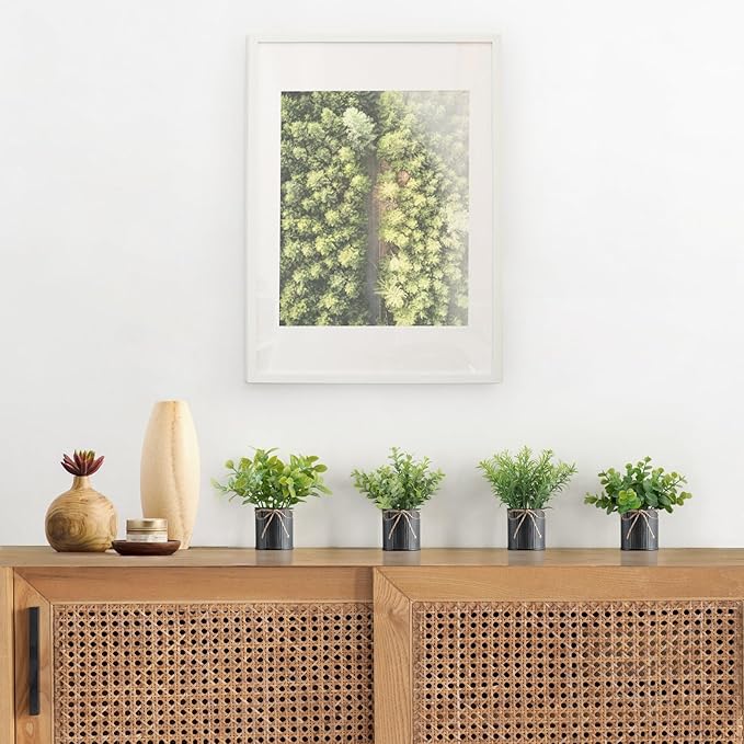 Mkono 4 Packs Small Fake Plants in Farmhouse Galvanized Pots Mini Potted Artificial Eucalyptus Plants for Halloween Decorations Shelf Office Bathroom Rustic Home Decor (Black)