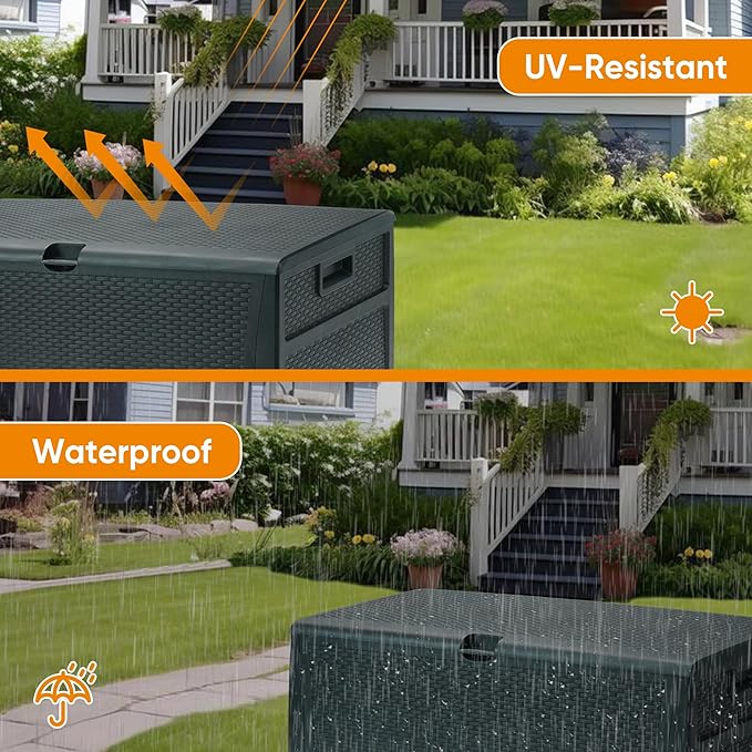 120 Gallon Resin Deck Box, Weatherproof Outdoor Storage Box for Patio, Garden, Pool, and Yard, Lockable Waterproof Bin for Tools, Cushions, and Accessories, Grey