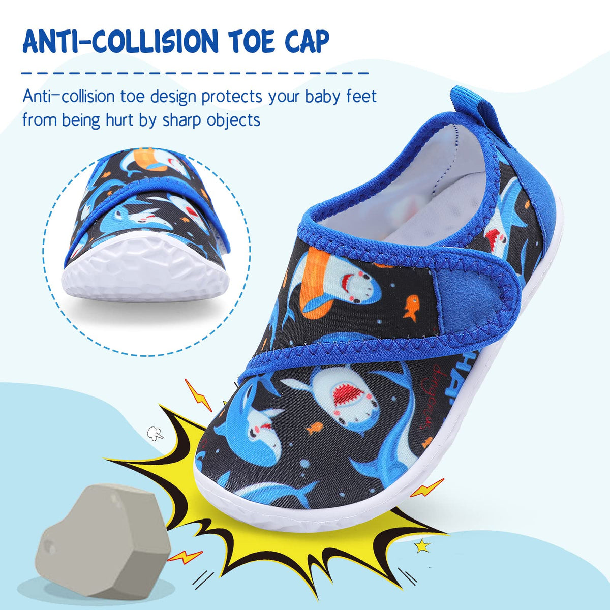 LeIsfIt Toddler Water Shoes Boys Girls Barefoot Aqua Socks Kids Breathable Quick-Dry Swim Shoes for Beach Pool Surf, Blue Shark, 7 Toddler