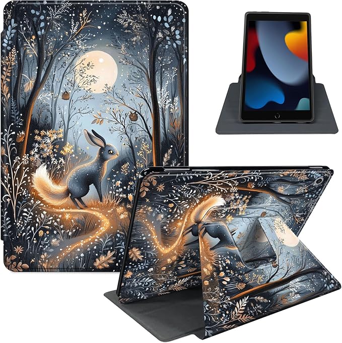 for iPad 11th Generation (A16 2025) 11 / iPad 10th Gen 10.9 2022 Case 360° Rotating PU Leather Stand Cover with Auto Sleep/Wake Shockproof TPU Backl Raccoon Perched