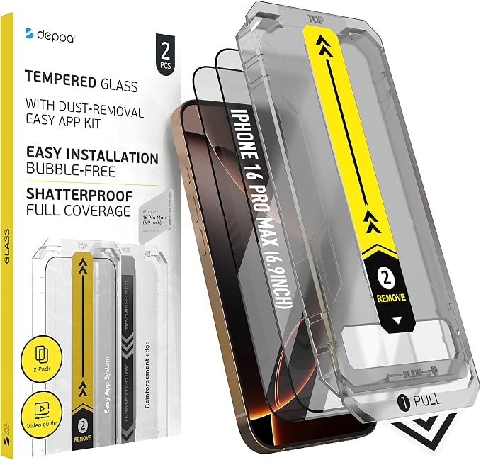 Deppa | 2-Pack | Screen Protector for iPhone 16 Pro Max (6.9) with Smart Installation Tray | Dust &amp Bubble-Free | 9H Tempered Glass | Full Coverage | Easy Install