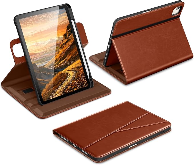 DTTO for iPad Air 11 inch Case M4/M3/M2 (2026/2025/2024) Black | 360 Degree Rotating Premium Faux Leather Folio Stand Cover with Pencil Holder Auto Sleep/Wake Multiple Angles Hand Strap