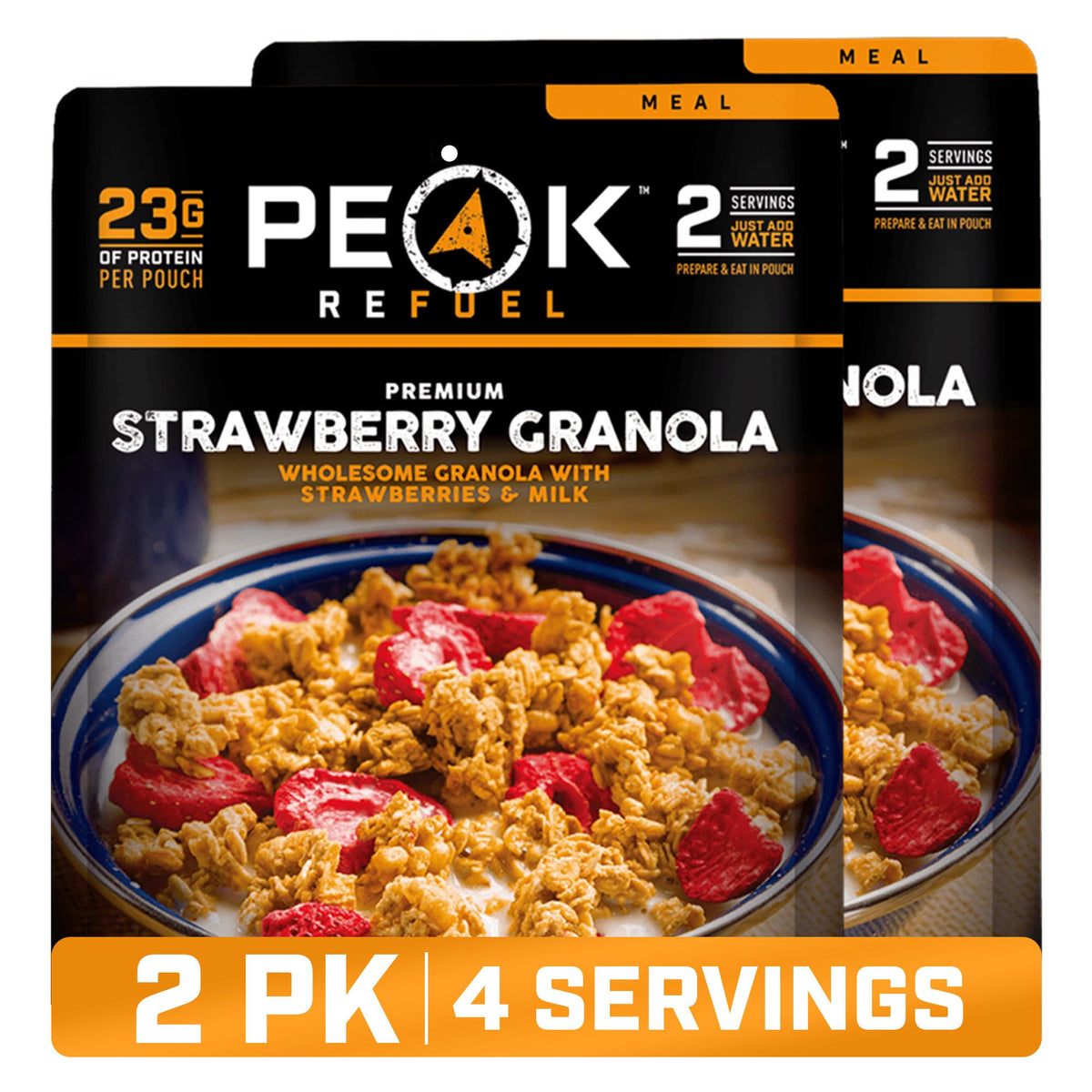 Peak Refuel Strawberry Granola 2-Pack | Freeze Dried Backpacking, Camping & Emergency Prep Food | 2 Servings Pouches