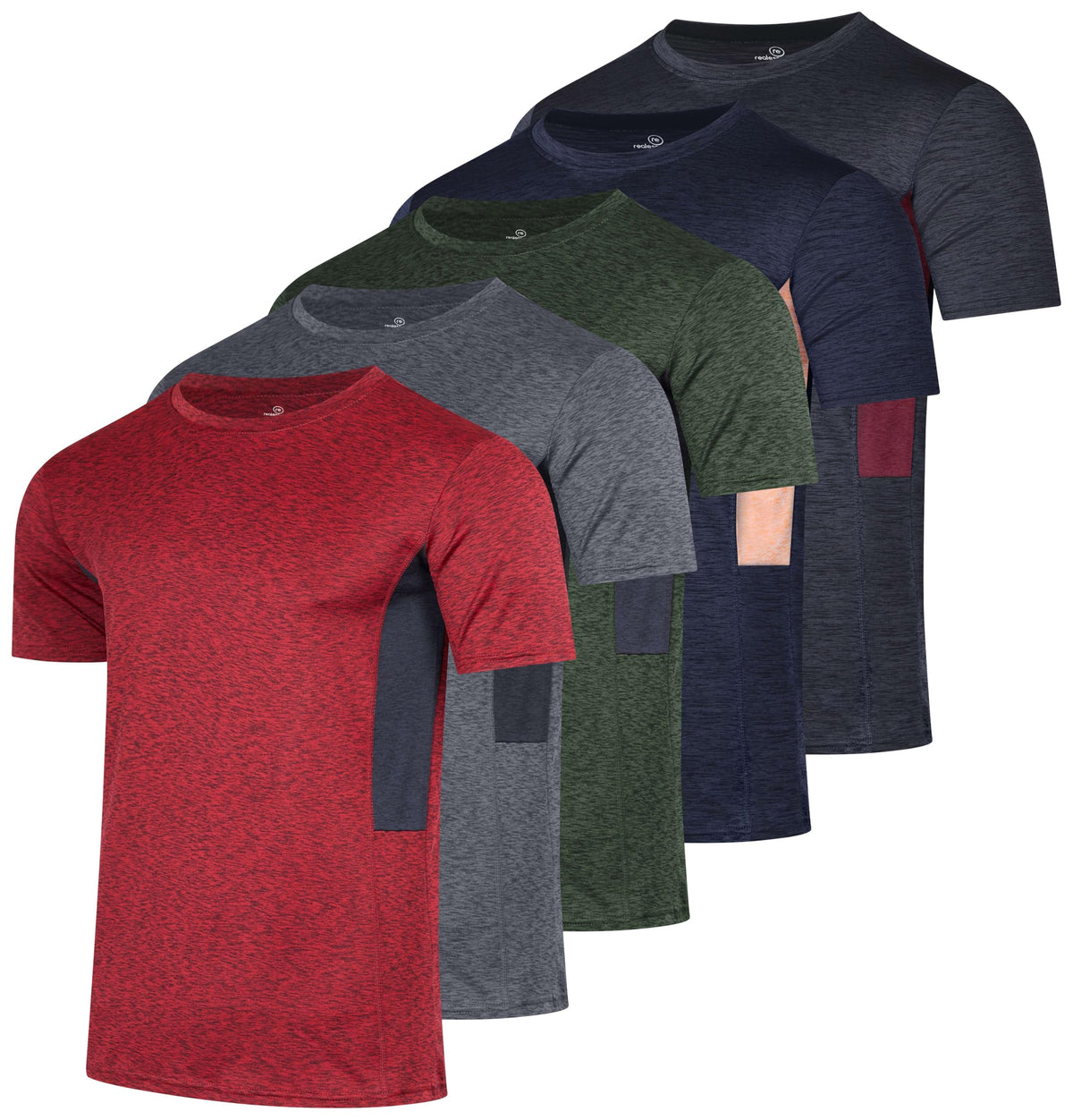 Real Essentials 5 Pack: Men's Dry-Fit Short Sleeve Crew Neck T Shirts Fitness Running Gym Workout Cool Exercise Athletic Tee, Set 5, Large