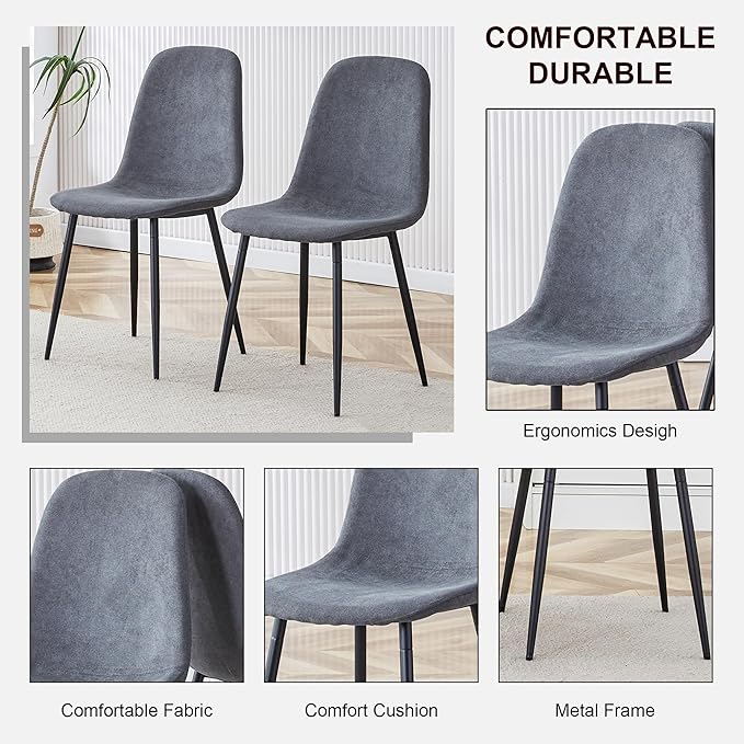 Round Dining Room Table Set for 4,42" Modern Kitchen Table with Chairs,Grey Space-Saving Round Wood Dining Set with Fabric Chairs for Small Kitchen, Office, Cafe