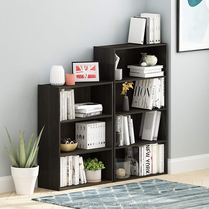 Furinno PASIR Book Shelf, 3-Tier Bookshelf, Bookcase, 9.7" x 23.7" x 31.5", for Living Room, Bedroom, Home Office, Blackwood