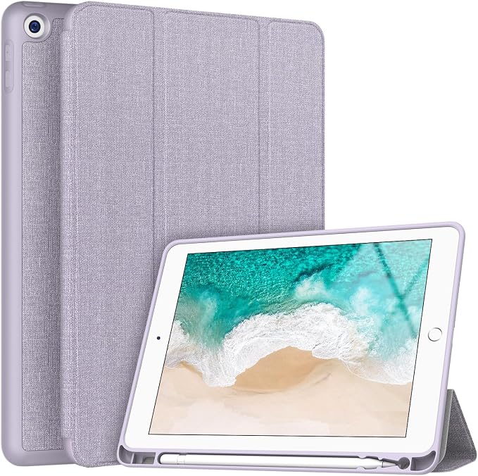 Soke Case Fits for iPad 6th/5th Generation with Pencil Holder - [Full Body Protection + Auto Wake/Sleep] Shockproof Soft TPU Back Cover for Apple iPad 9.7 inch 2018/2017 Black